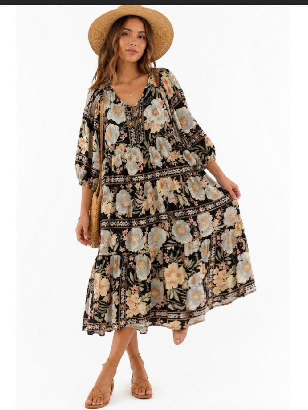 Billabong Black Floral Boho Midi Maxi Dress Small